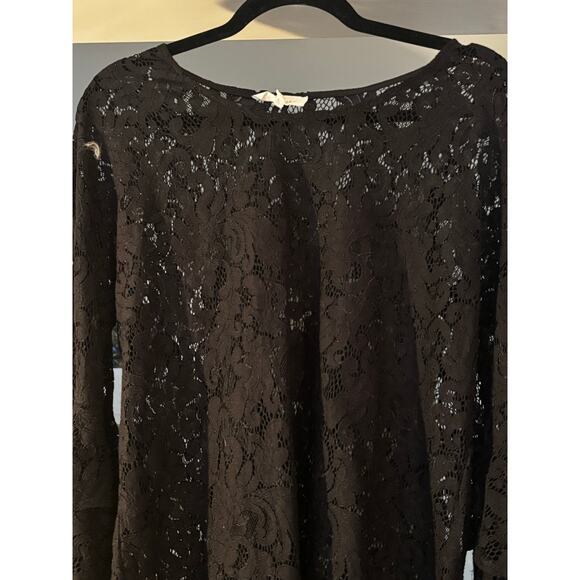 Anthropologie Solitaire Black Blouse Lace Ruffle Layered Bell Sleeves Sz M Sheer - Picture 2 of 9